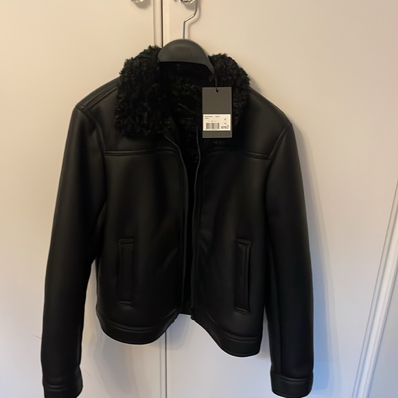THE KOOPLES BLACK faux fur leather bomber coat jacket nwt sz2 ( medium ) NEW - Picture 11 of 14